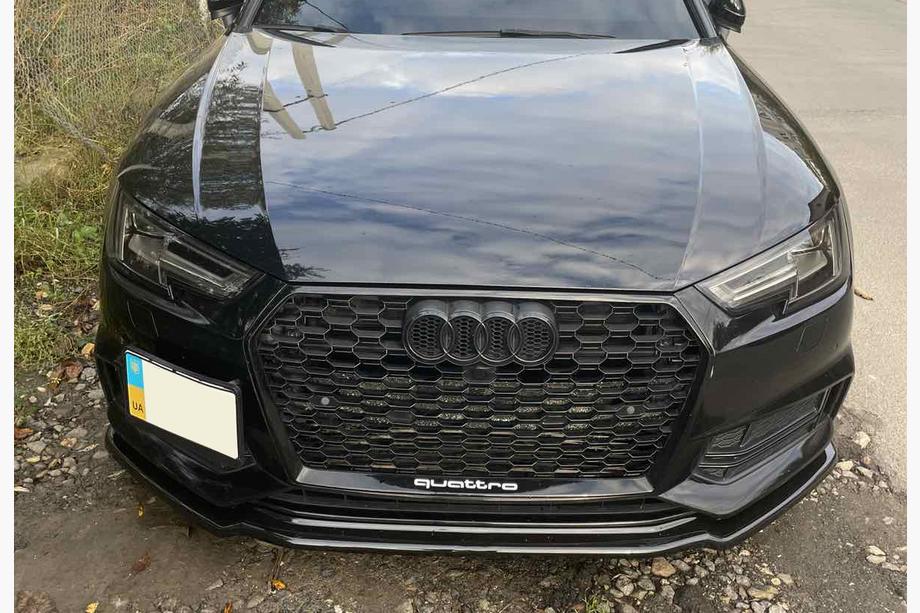 Audi A4 B9 2015-2024 гг. Передняя лип-накладка DPT V-1 (для S-Line, 2015-2019, черный глянец) Фото 6