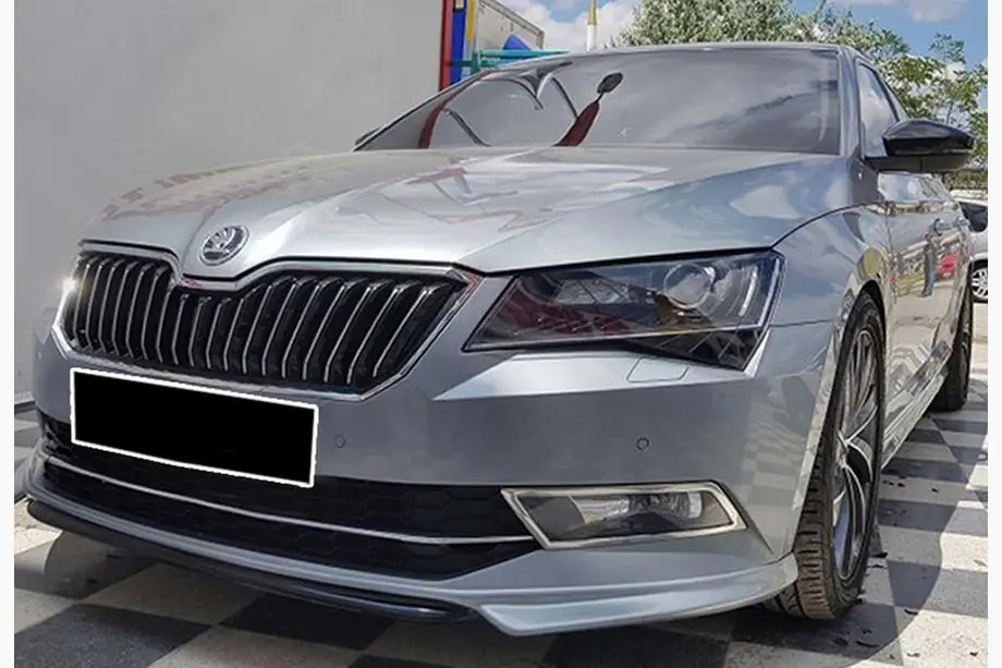 Skoda Superb 2015-2024 гг. Передний лип-спойлер DPT V-1 (2015-2020, Черный Глянец)