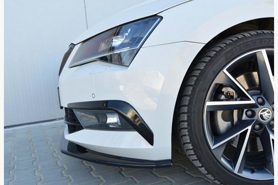 Skoda Superb 2015-2024 гг. Передний лип на бампер DPT V-4 (2015-2020, Черный Глянец) Фото 3