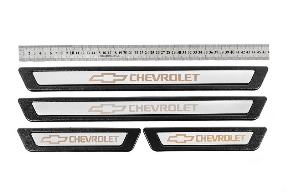 Универсальные накладки на пороги Chevrolet V-3 (4 шт., нержавейка) Image