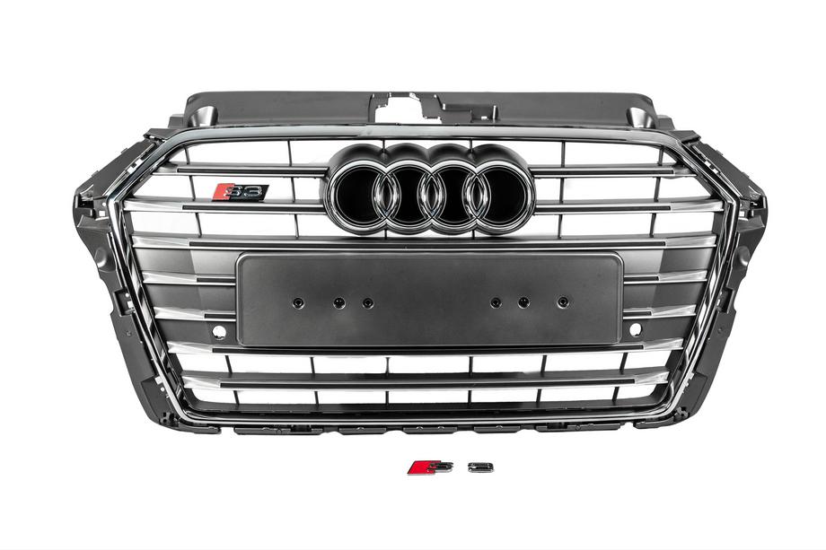 Audi A3 2012-2020 гг. Передняя решетка радиатора S-Style (2016-2020, серая с хромом) Image