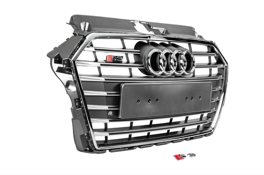 Audi A3 2012-2020 гг. Передняя решетка радиатора S-Style (2016-2020, серая с хромом) Фото 3