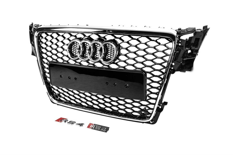 Audi A4 B8 2007-2015 гг. Передняя решетка радиатора RS-Style V-2 (2007-2011, черная с хромом) Фото 2