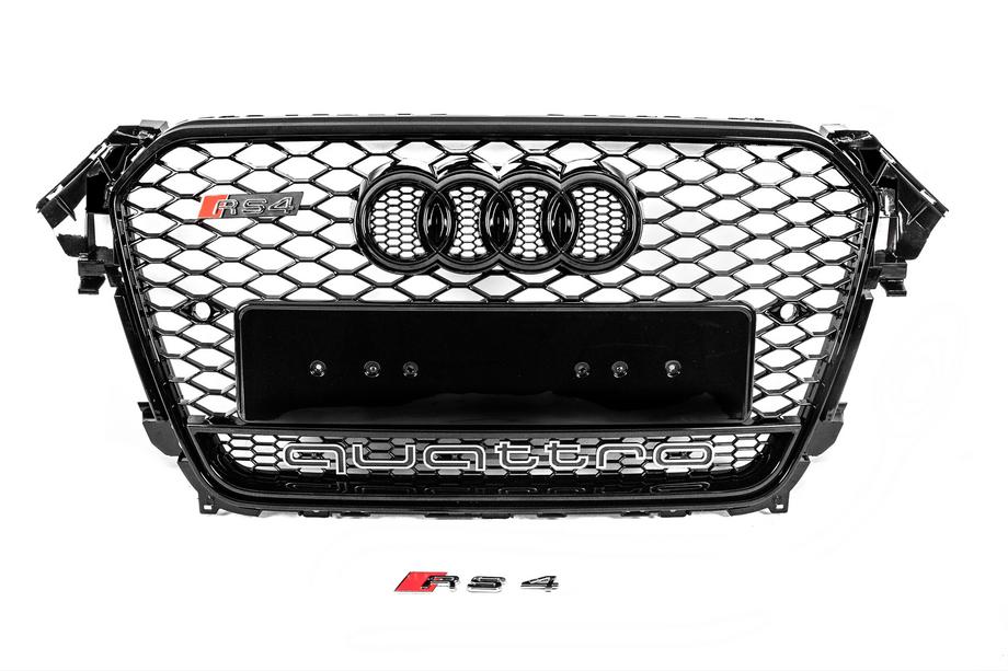 Audi A4 B8 2007-2015 гг. Передняя решетка радиатора RS-style черная с надписью Quattro (2012-2015) Фото 1
