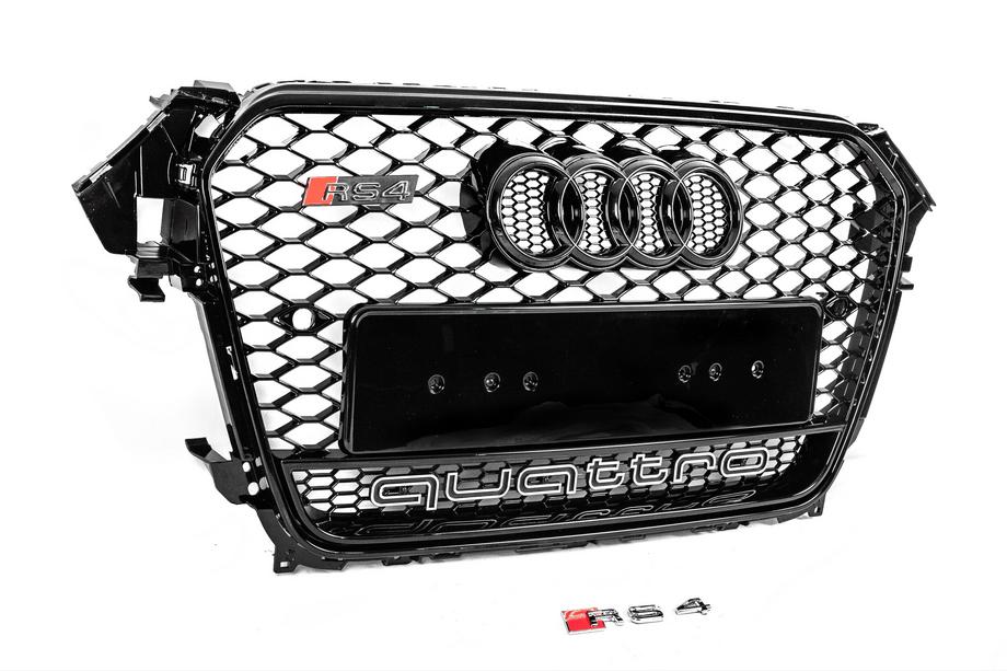 Audi A4 B8 2007-2015 гг. Передняя решетка радиатора RS-style черная с надписью Quattro (2012-2015) Фото 2