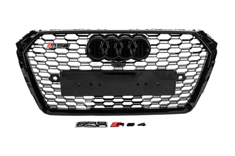 Audi A4 B9 2015-2024 гг. Передняя решетка радиатора в стиле RS с надписью Quattro (2015-2019, черная)