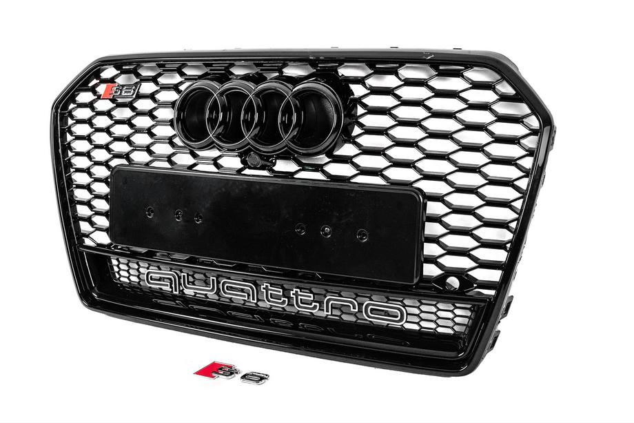 Audi A6 C7 2011-2017 гг. Передняя чёрная решётка RS-style с надписью Quattro (2014-2017) Фото 2