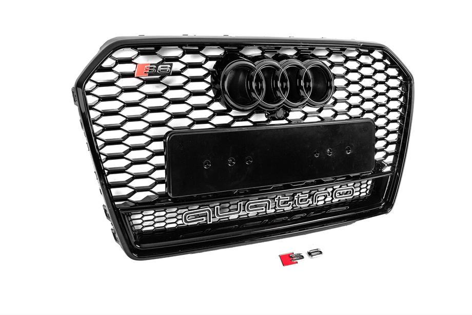 Audi A6 C7 2011-2017 гг. Передняя чёрная решётка RS-style с надписью Quattro (2014-2017) Фото 3