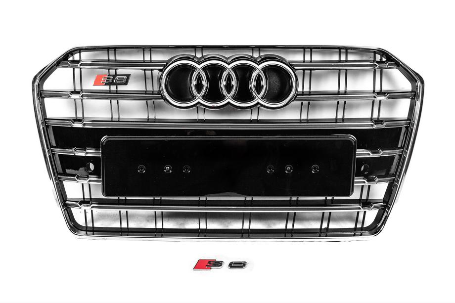Audi A6 C7 2011-2017 гг. Передняя Черная Решетка с Хромированной Рамкой S-Style (2014-2017) Image