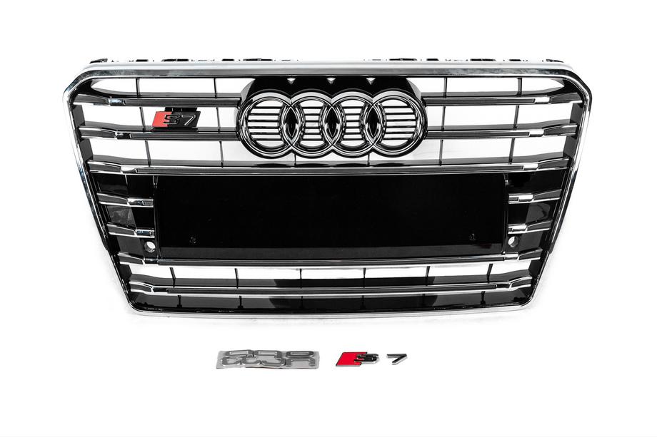 Audi A7 2010-2018 гг. Передняя решетка S-Style (2010-2014, черная с хромом)