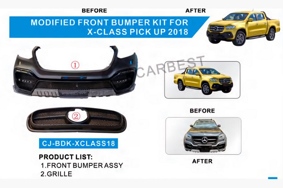 Mercedes X class 2017-2020 гг. Передний бампер с решеткой (стиль AMG) Image