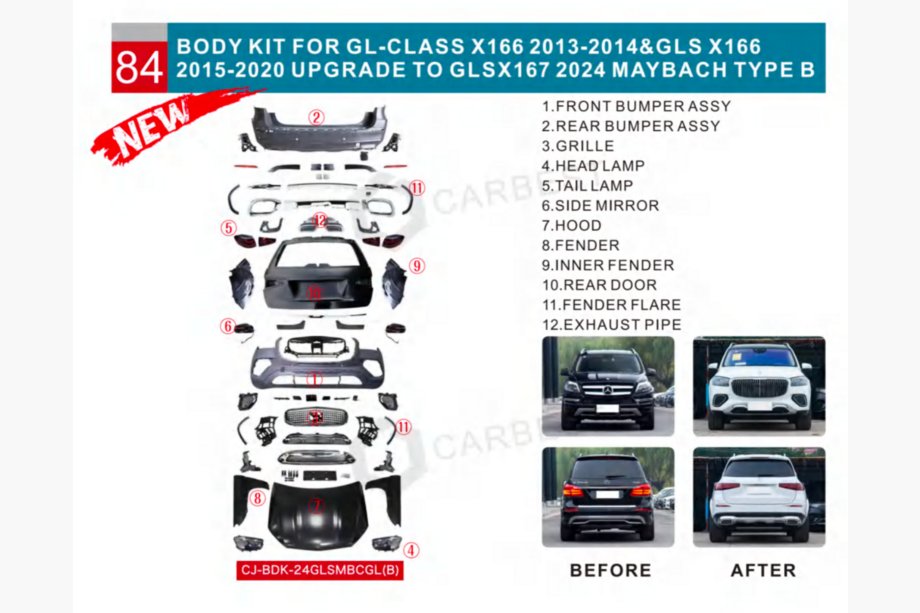 Mercedes GL/GLS class X166 2012-2019 гг. Комплект рестайлинга с X166 на GLS X167 Maybach (Type-B) Фото 7