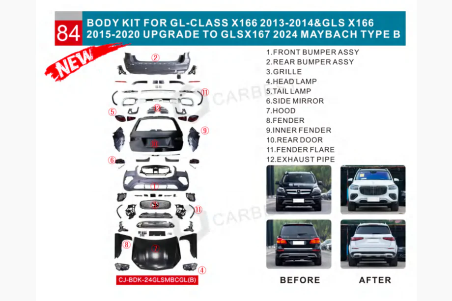 Mercedes GL/GLS class X166 2012-2019 гг. Комплект рестайлинга с X166 на GLS X167 Maybach (Type-B) Фото 7