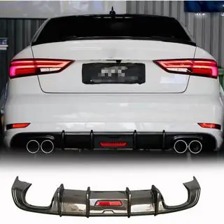 Диффузор заднего бампера с LED стоп-сигналом (для Base Sedan 2017-2020, Карбон) фото 1