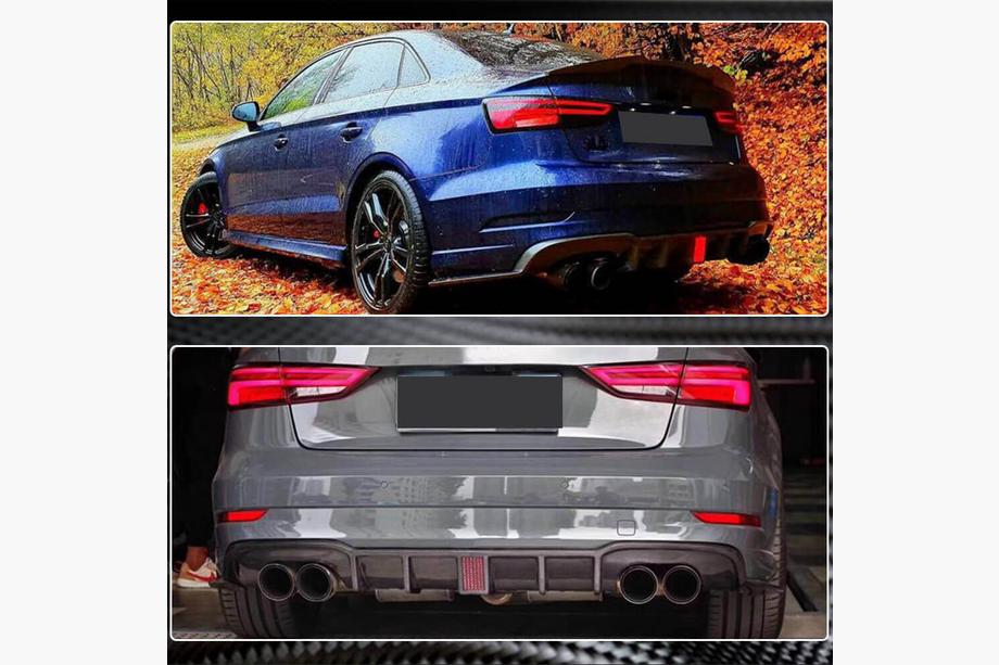Audi A3 2012-2020 гг. Диффузор заднего бампера с LED стоп-сигналом V2 (для RS3 2017-2019, Карбон) Фото 4