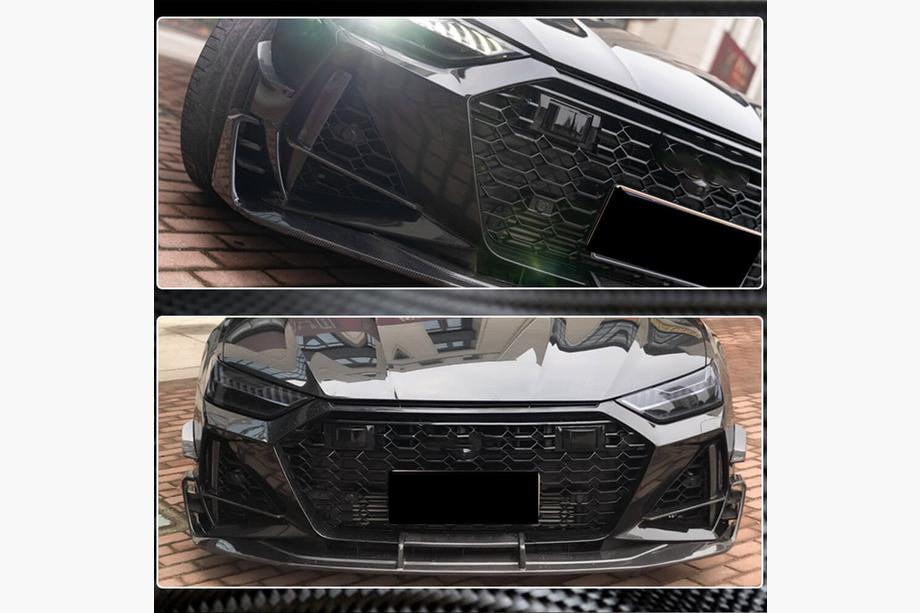 Audi A7 2018- гг. Накладки на воздухозаборники переднего бампера V1 (для RS7 2018-2022, Сухой карбон) Фото 4