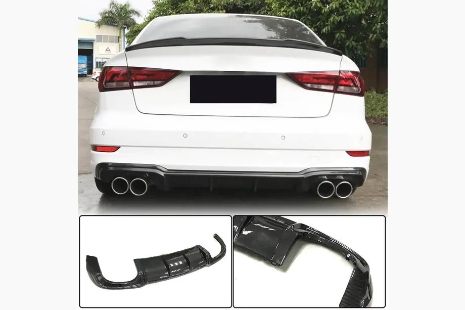 Audi A3 2012-2020 гг. Диффузор заднего бампера V5 (для S-Line Sedan 2017-2020, Карбон) Фото 1