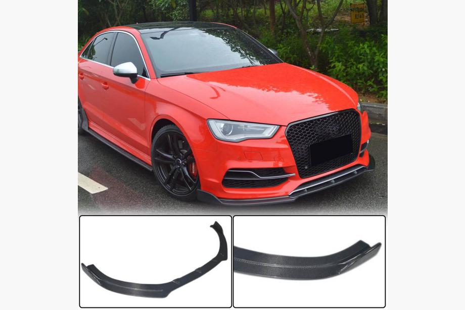 Audi A3 2012-2020 гг. Накладка на передний бампер Lip V3 (для S-Line Sedan 2012-2016, Карбон) Image