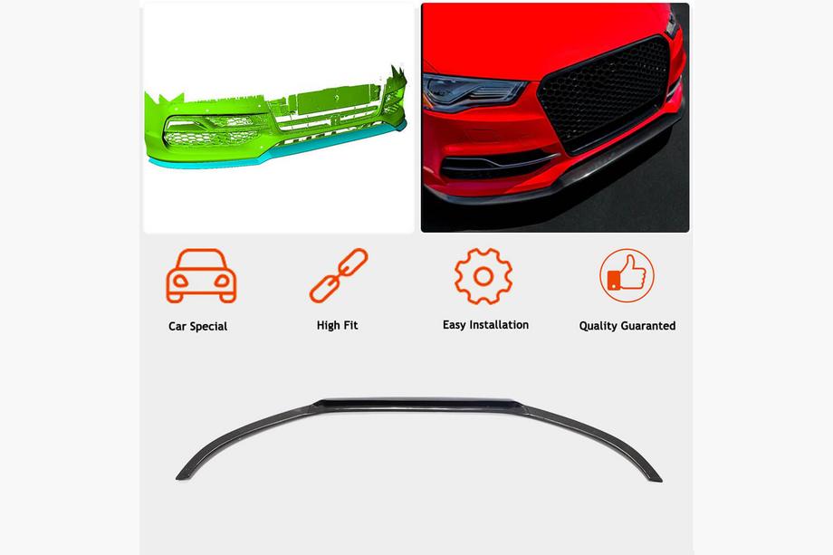 Audi A3 2012-2020 гг. Накладка на передний бампер Lip V1 (для S-Line Sedan 2012-2016, Карбон) Фото 2