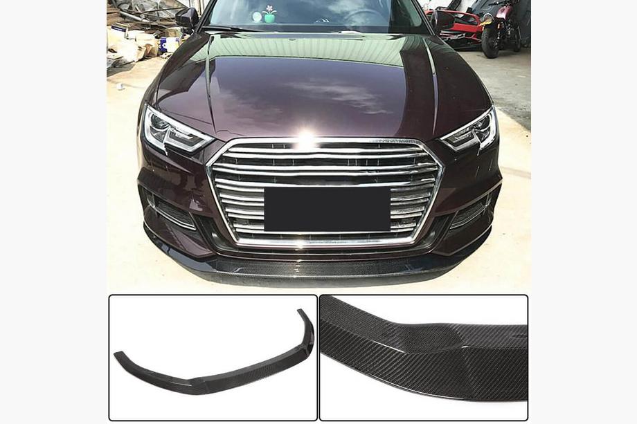 Audi A3 2012-2020 гг. Накладка на передний бампер Lip V3 (для S-Line Sedan 2017-2020, Карбон) Image