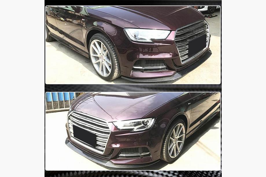 Audi A3 2012-2020 гг. Накладка на передний бампер Lip V3 (для S-Line Sedan 2017-2020, Карбон) Фото 4
