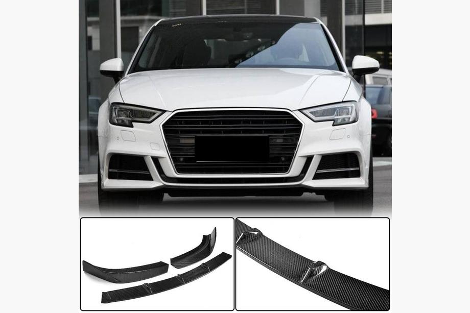 Audi A3 2012-2020 гг. Накладка на передний бампер Lip V2 (для S-Line Sedan 2017-2020, Карбон) Image