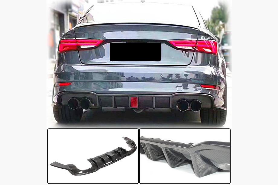 Audi A3 2012-2020 гг. Диффузор заднего бампера V2 (для S-Line Sedan 2017-2020, Карбон) Image
