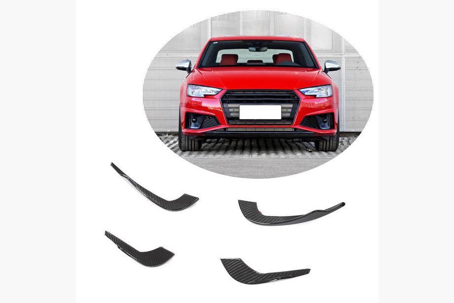 Audi A4 B9 2015-2024 гг. Накладки на передний бампер V3 (для S-Line Sedan 2015-2019, Карбон) Фото 1