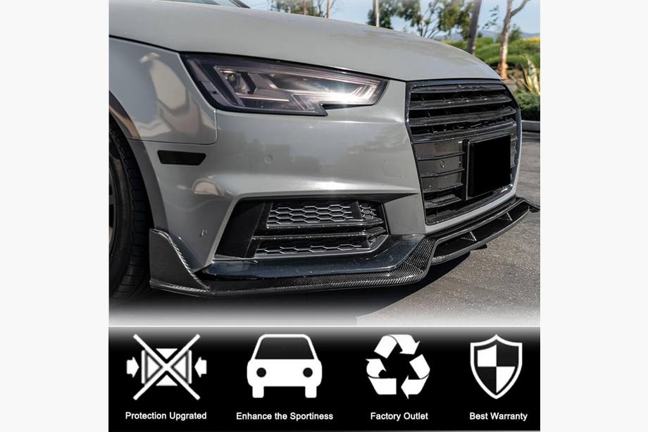 Audi A4 B9 2015-2024 гг. Накладка на передний бампер Lip V2 (для S-Line Sedan 2015-2019, Карбон) Фото 3