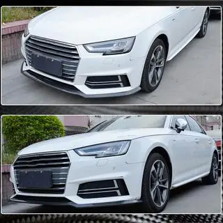 Накладка на передний бампер Lip V4 (для S-Line Sedan 2015-2019, Карбон) фото 3