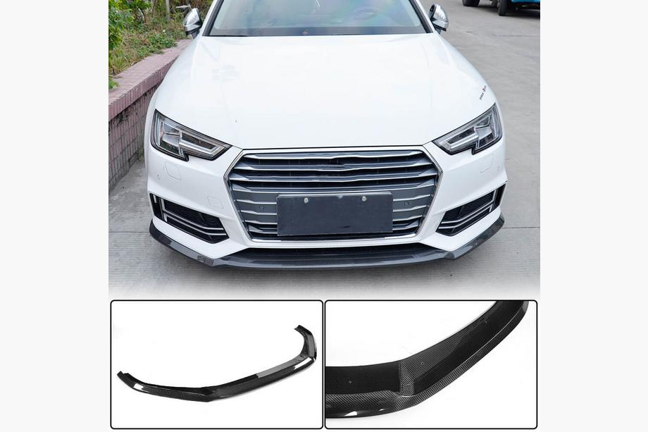 Audi A4 B9 2015-2024 гг. Накладка на передний бампер Lip V4 (для S-Line Sedan 2015-2019, Карбон) Фото 1