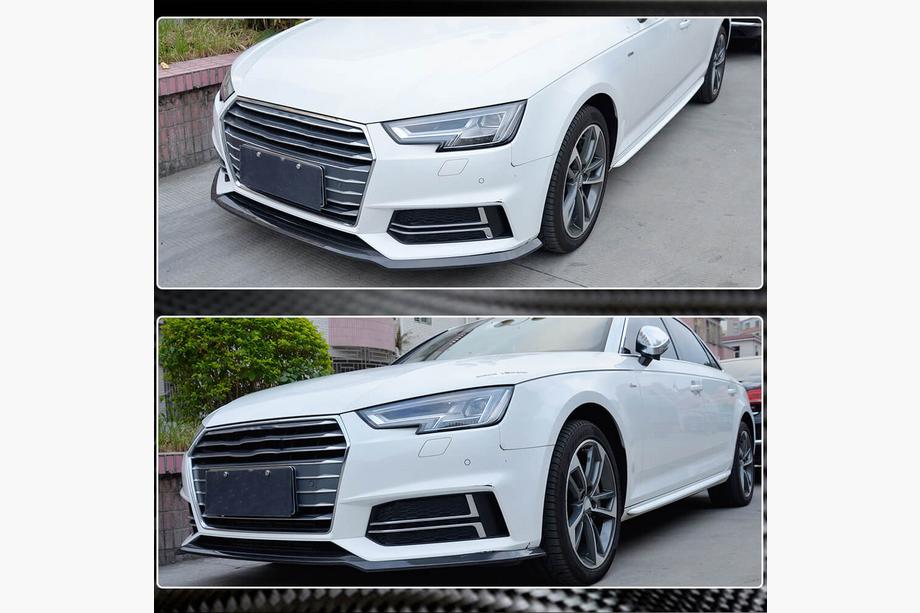 Audi A4 B9 2015-2024 гг. Накладка на передний бампер Lip V4 (для S-Line Sedan 2015-2019, Карбон) Фото 3