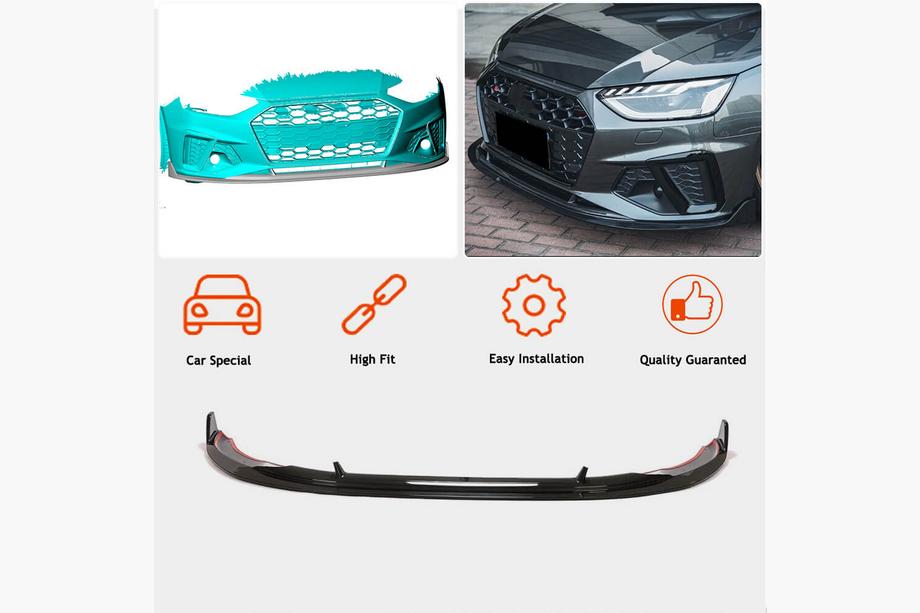 Audi A4 B9 2015-2024 гг. Накладка на передний бампер Lip V1 (для S-Line Sedan 2019-2024, Карбон) Фото 2
