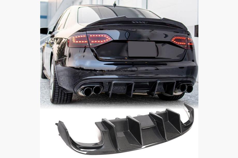 Audi A4 B8 2007-2015 гг. Диффузор заднего бампера V2 (для S4 2009-2012, Карбон) Фото 1