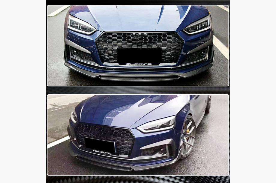 Audi A5 2016-2025 гг. Накладки на передний бампер Flap V1 (для S-Line 2016-2020, Карбон) Фото 5