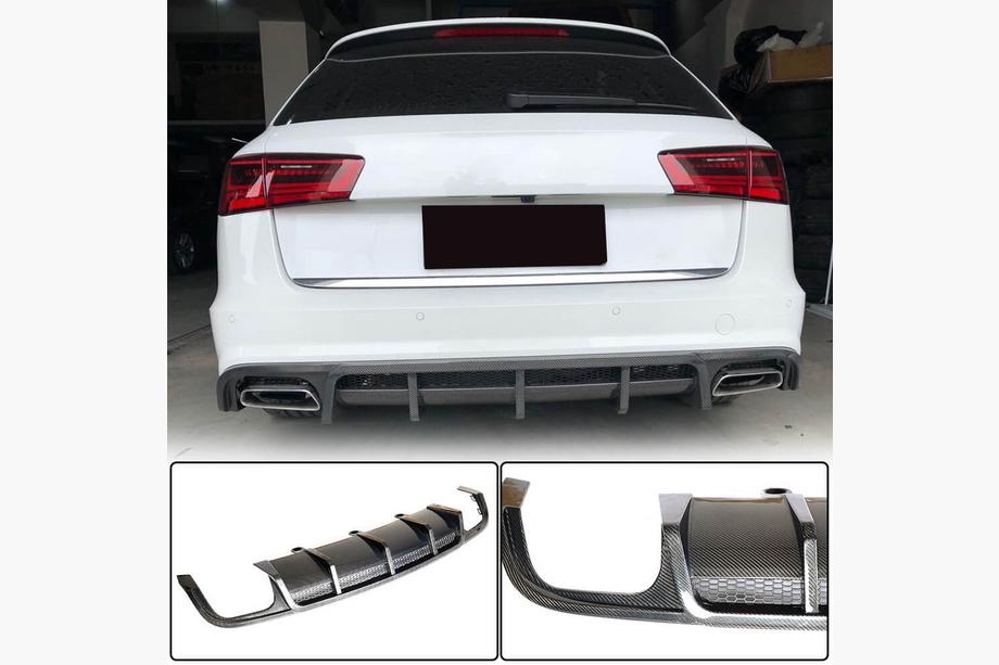 Audi A6 C7 2011-2017 гг. Диффузор заднего бампера (для S-Line Avant 2014-2018, Карбон) Image