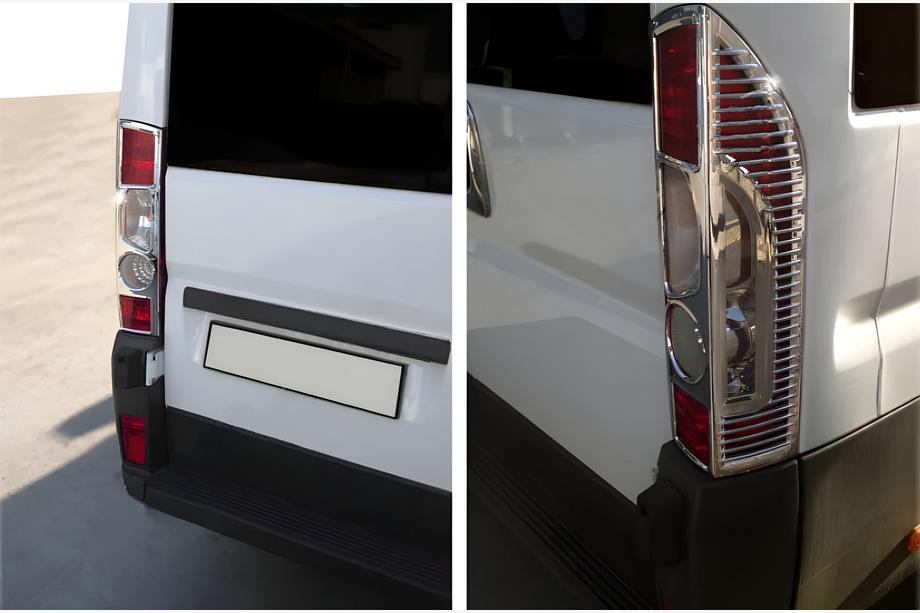Fiat Ducato 2006-2025 гг. Хромированные Накладки на Задние Фонари с Изгибом (2006-2014, 2 шт, Пластик) Image