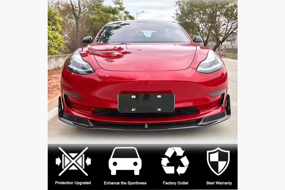 Tesla Model 3 2017- гг. Передняя накладка на бампер Lip V1 (2017-2023, Карбон) Фото 2