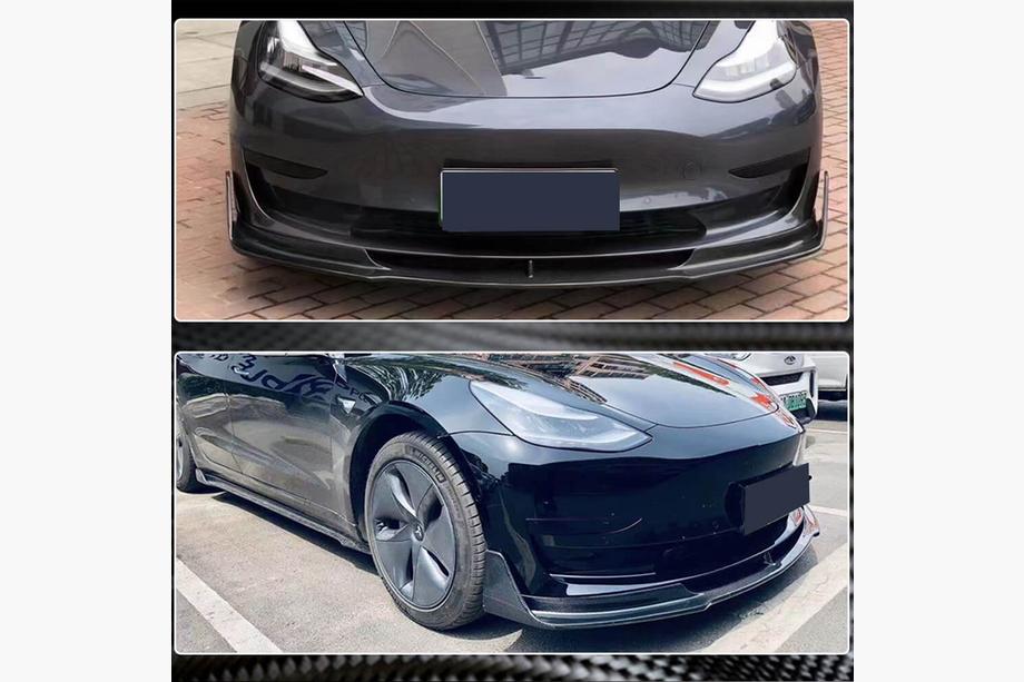 Tesla Model 3 2017- гг. Передняя накладка на бампер Lip V1 (2017-2023, Карбон) Фото 3
