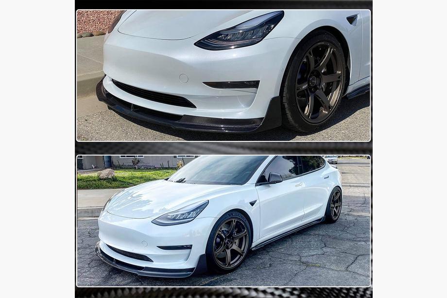 Tesla Model 3 2017- гг. Передняя накладка на бампер Lip V1 (2017-2023, Карбон) Фото 4