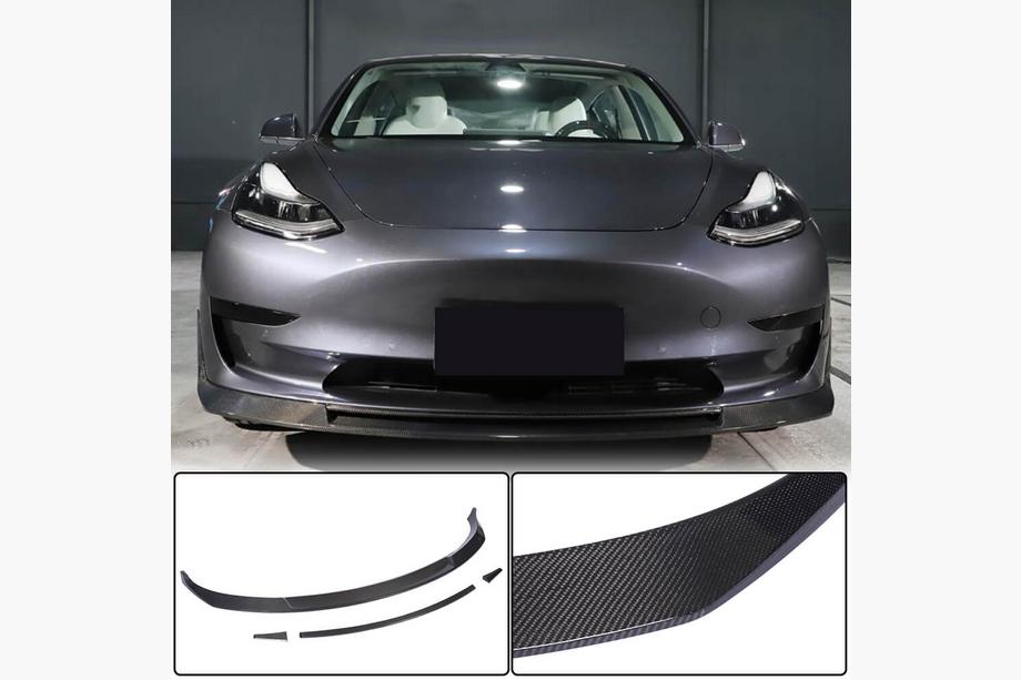 Tesla Model 3 2017- гг. Накладка на Передний Бампер Lip V2 (2017-2023, Карбон) Фото 1