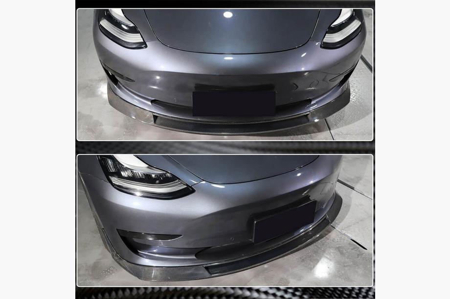 Tesla Model 3 2017- гг. Накладка на Передний Бампер Lip V2 (2017-2023, Карбон) Фото 4