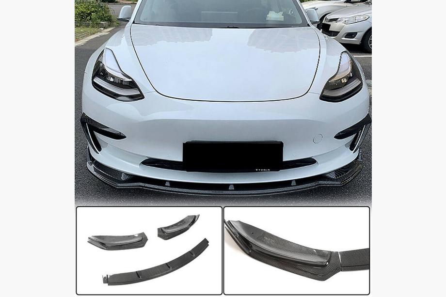 Tesla Model 3 2017- гг. Накладка на передний бампер Lip V5 (2017-2023, Карбон) Фото 1