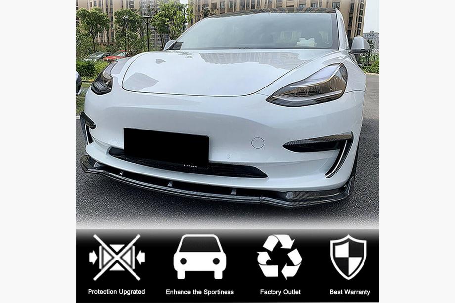 Tesla Model 3 2017- гг. Накладка на передний бампер Lip V5 (2017-2023, Карбон) Фото 2