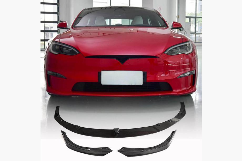 Tesla Model S 2012– гг. Накладка на передний бампер Lip V2 (2021+, Карбон) Фото 1