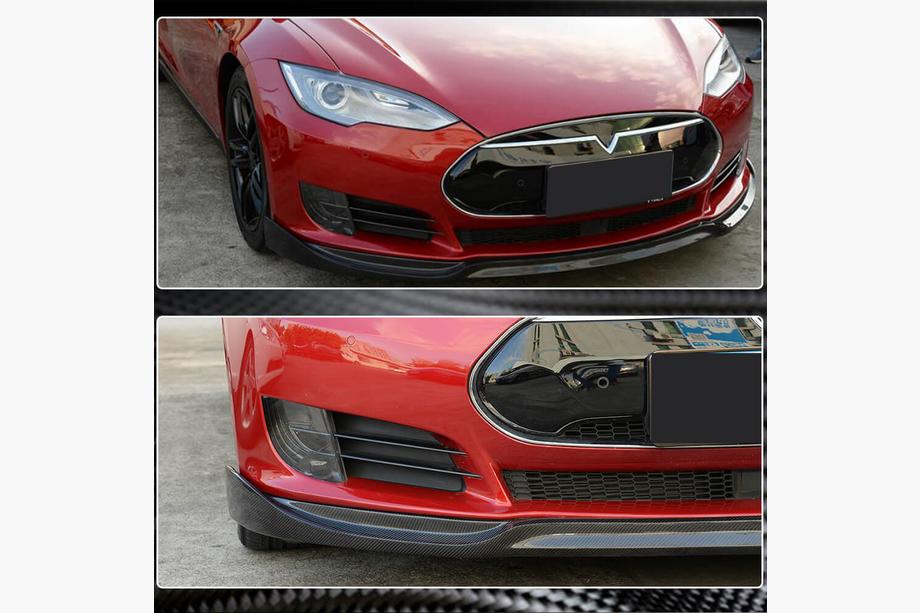 Tesla Model S 2012– гг. Накладка на передний бампер Lip V1 (2012-2016, Карбон) Фото 3