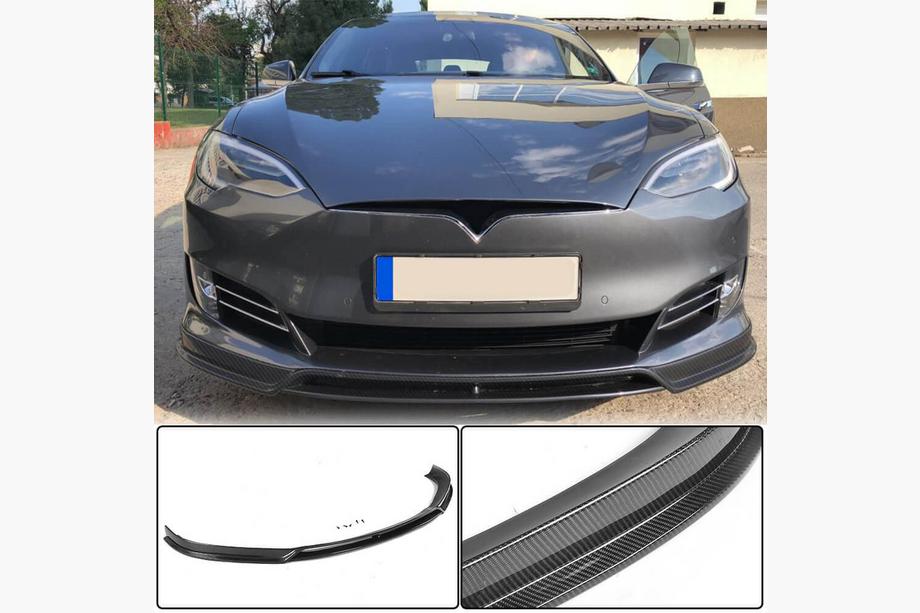 Tesla Model S 2012– гг. Накладка на передний бампер Lip (2016-2021, Карбон) Фото 1