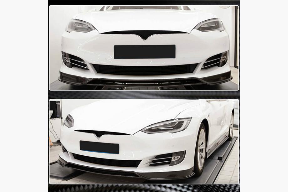 Tesla Model S 2012– гг. Накладка на передний бампер Lip (2016-2021, Карбон) Фото 3