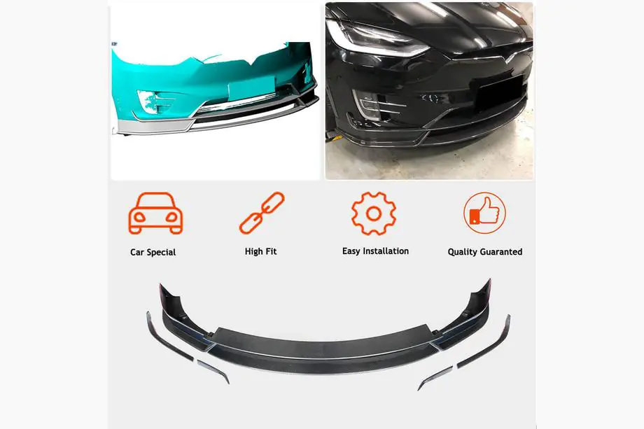 Tesla Model X 2015- гг. Накладка на передний бампер Lip (2015-2021, Карбон) Фото 2