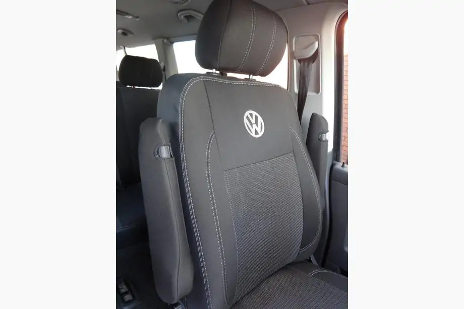 Volkswagen T5 Transporter 2003-2010 гг. Авточехлы (Эко-кожа↗Ткань, Premium) Полный салон ↗ Передние сиденья (2↗1) Фото 9